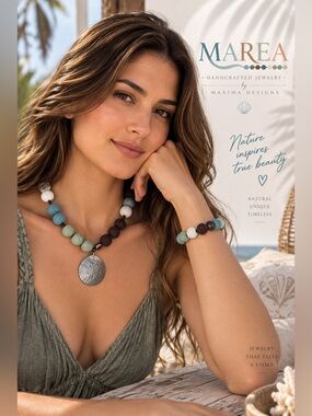 NEW Marea Designs Lava Stone Necklace & Stretch Bracelet Set 23” Aromatherapy